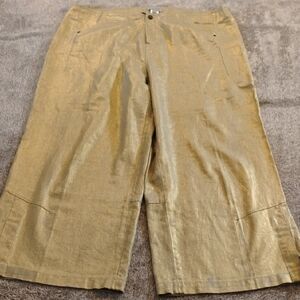 Adec2 By Philippe Adec Gold Metallic Linen Blend Wide Leg Pants